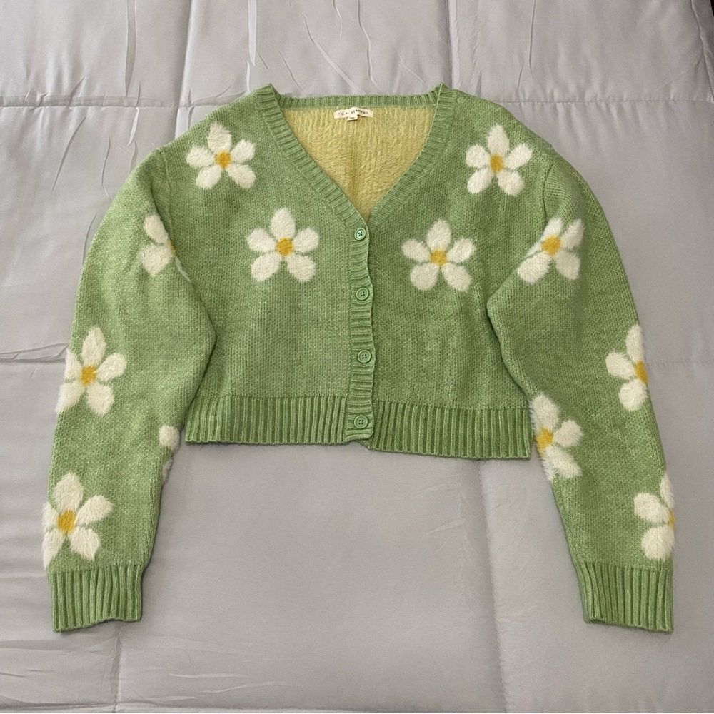 PacSun LA Hearts Floral Daisy Crop Cardigan Sweater
